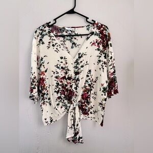 LUQ Floral v-neck Tie-Front Blouse